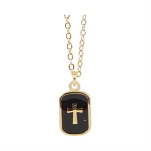 Boîte Pendentif doré et émail noir, croix, 46 cm