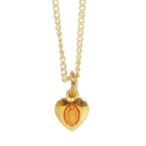 Pendentif Sacré Coeur de Jésus rouge sur coeur doré, chaîne