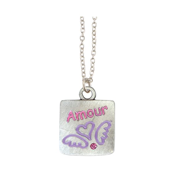 Pendentif « Amour », métal plaqué argent, 46 cm, Français