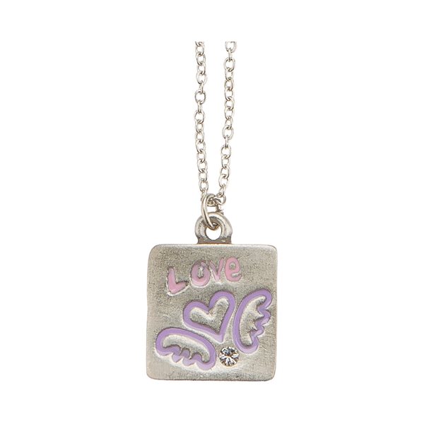 "Love" Silver-Plated Metal Pendant, 18", English