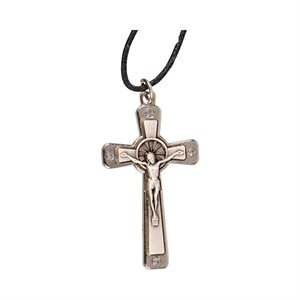 Croix et Christ argentés, perle de crystal, 3,8 cm