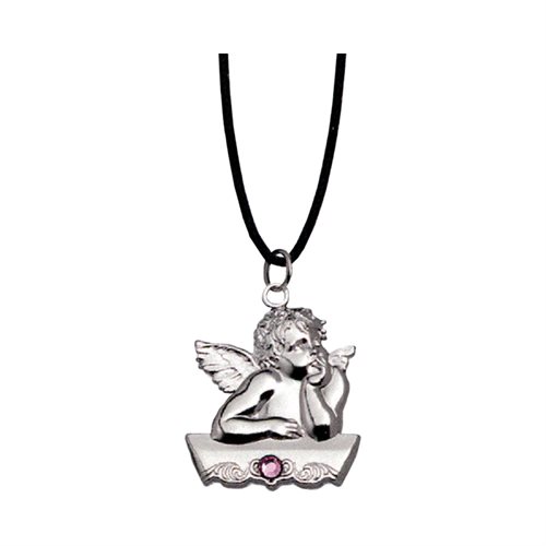 Pendentif médaille ange gardien, corde, pierre Swar. rose