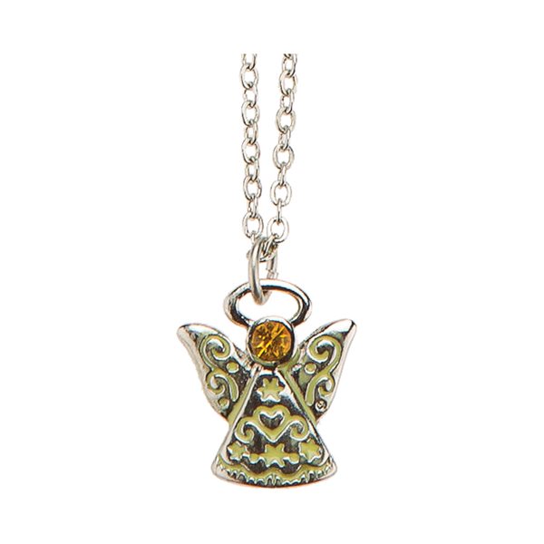 Pendentif « Ange » jaune, chaîne argentée, 46 cm