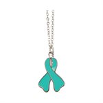 "Ovarian Cancer" Silver & light Green Pendant, 20"