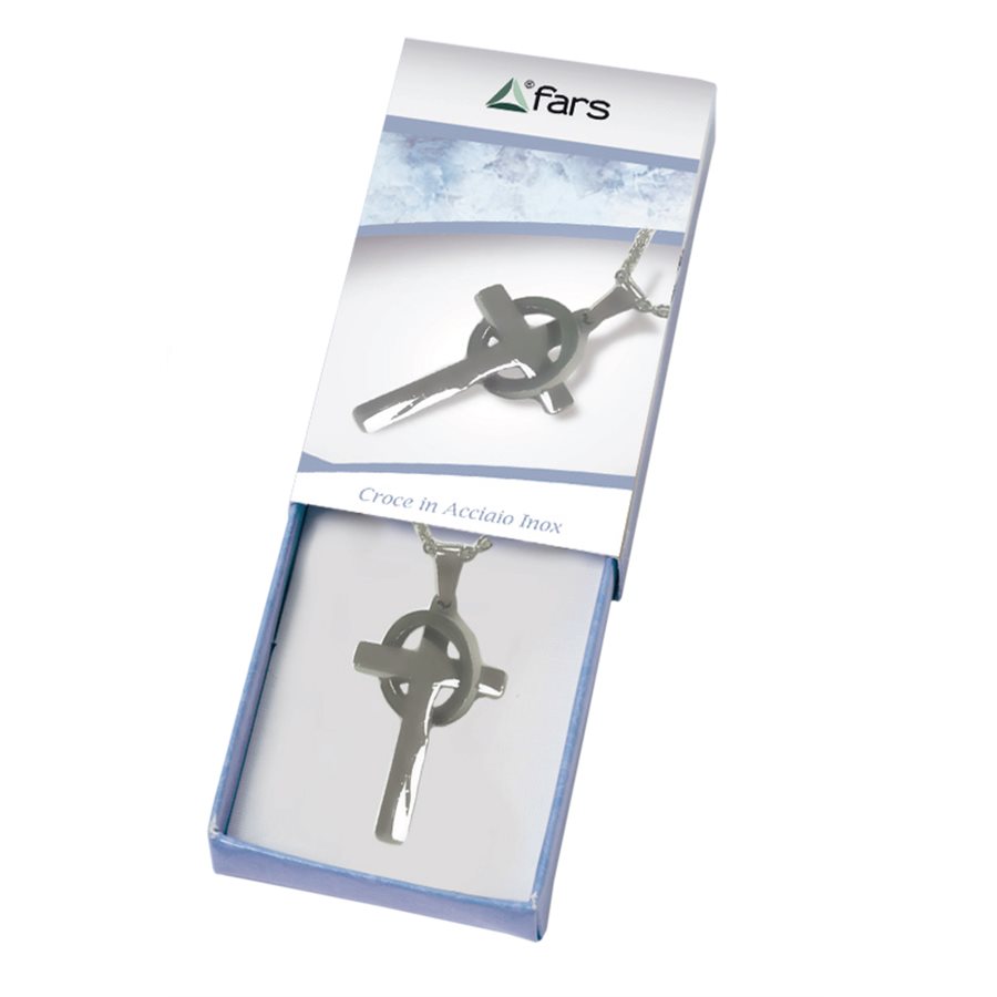 Stainless steel chain and cross in box, 1.2"