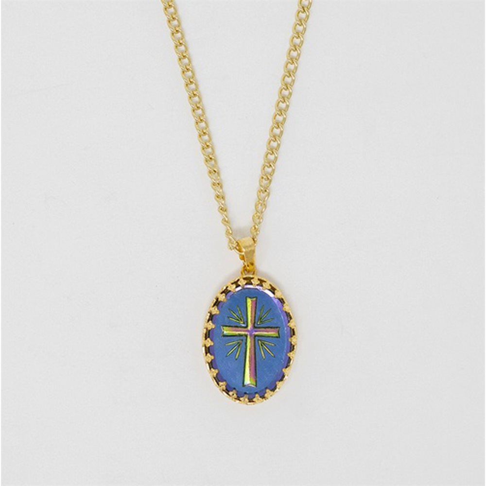 Cross Medal pendant gold colour chain 18"