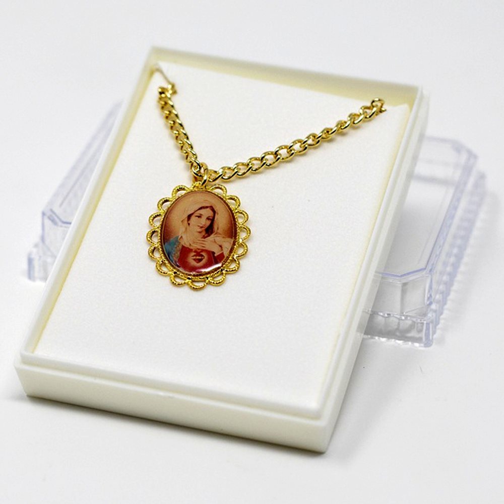 Pendentif médaille Sacré Coeur de Marie avec chaine