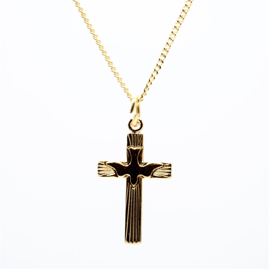 Pendentif croix colombe 7 / 8'' avec chaine doré 46 cm