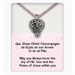 Prayer locket on 13" pink satin string, B