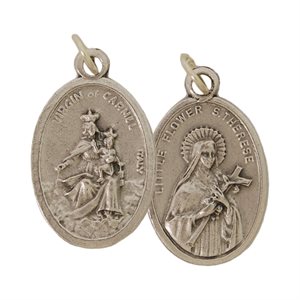 Médaille Saint Thérèse et Mont Carmel, métal oxydé / un