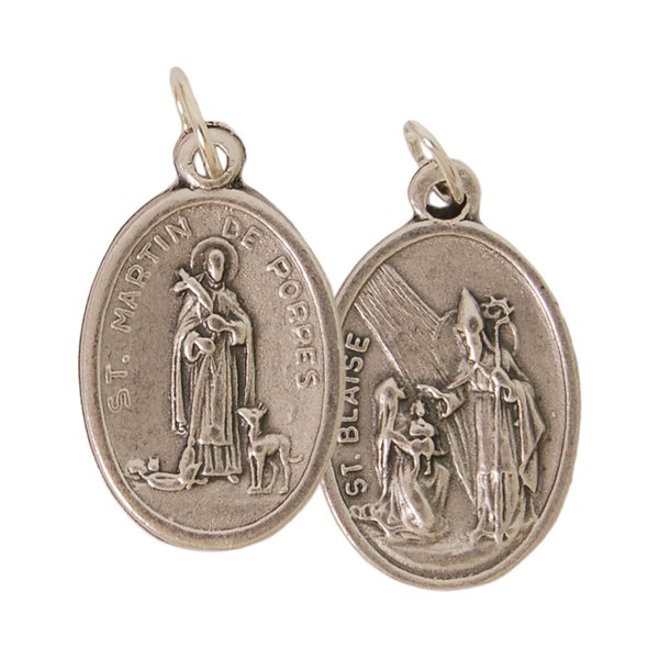 Médaille deSaint Martin et Saint Blaise, métal oxydé / un