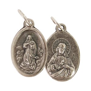 Médaille de ND Assomption et Sacré-Coeur Jésus, métal oxydé