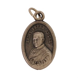 Médaille St Frère André, Oratoire St Joseph, métal oxydé / un