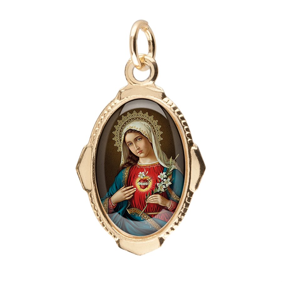 Médaille 2,3 cm aluminium / résine, sacré coeur de Marie