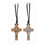 Crucifix miroir auto, Saint Benoit, doré, 17 cm
