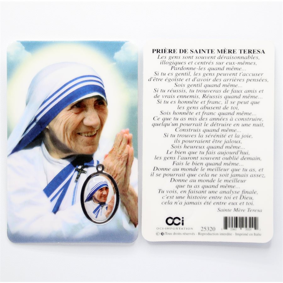 Image plast. & médaille «Mère Teresa» 8.5 x 5.7 cm, Français