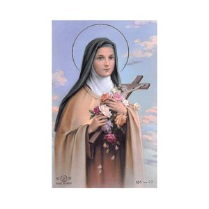 Image plastifiée et prière «Sainte Thérèse, 5,4 x 8,6 cm, Fr