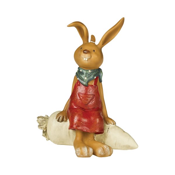 Lapin brun et rouge, résine, 12,7 x 15,2 cm