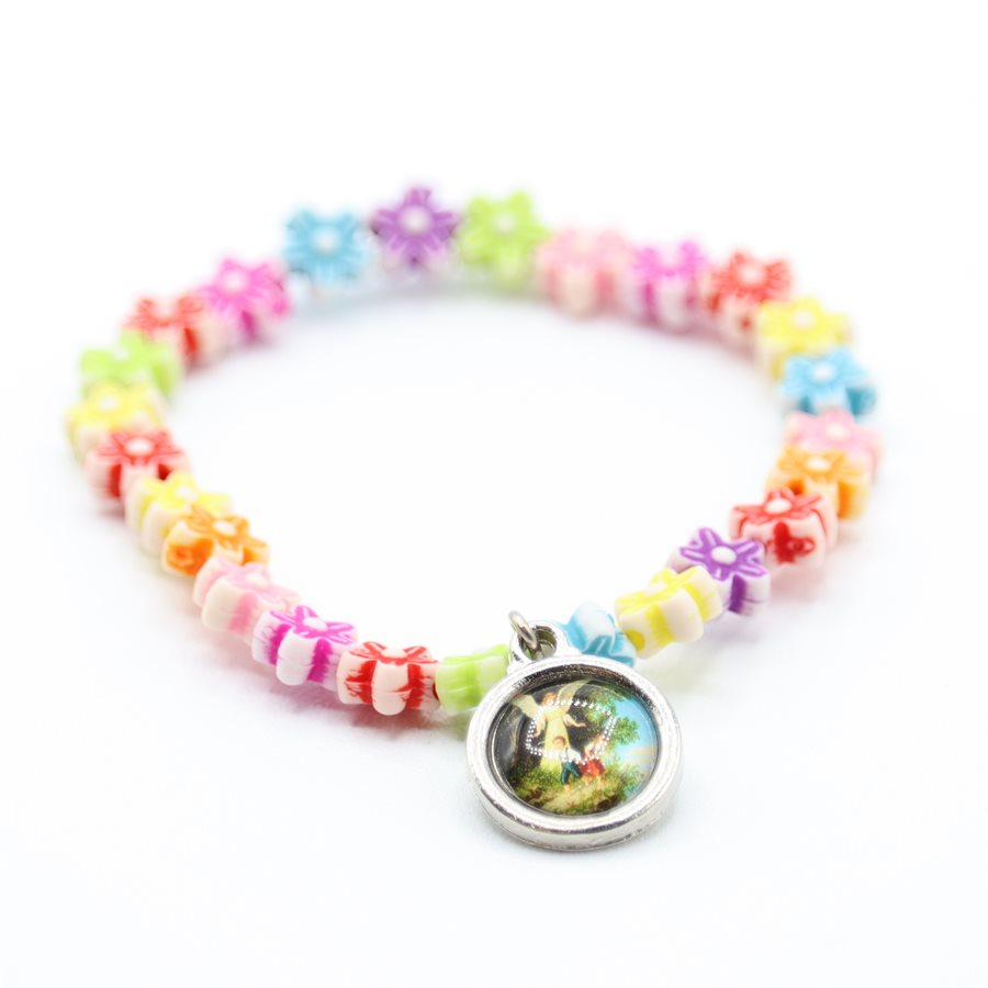 Bracelet avec fleurs multicolores et médaillon