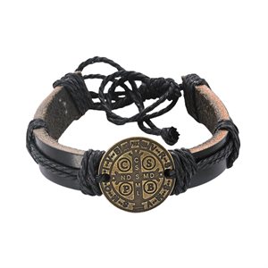 'St. Benedict'' Brown Leather Bracelet