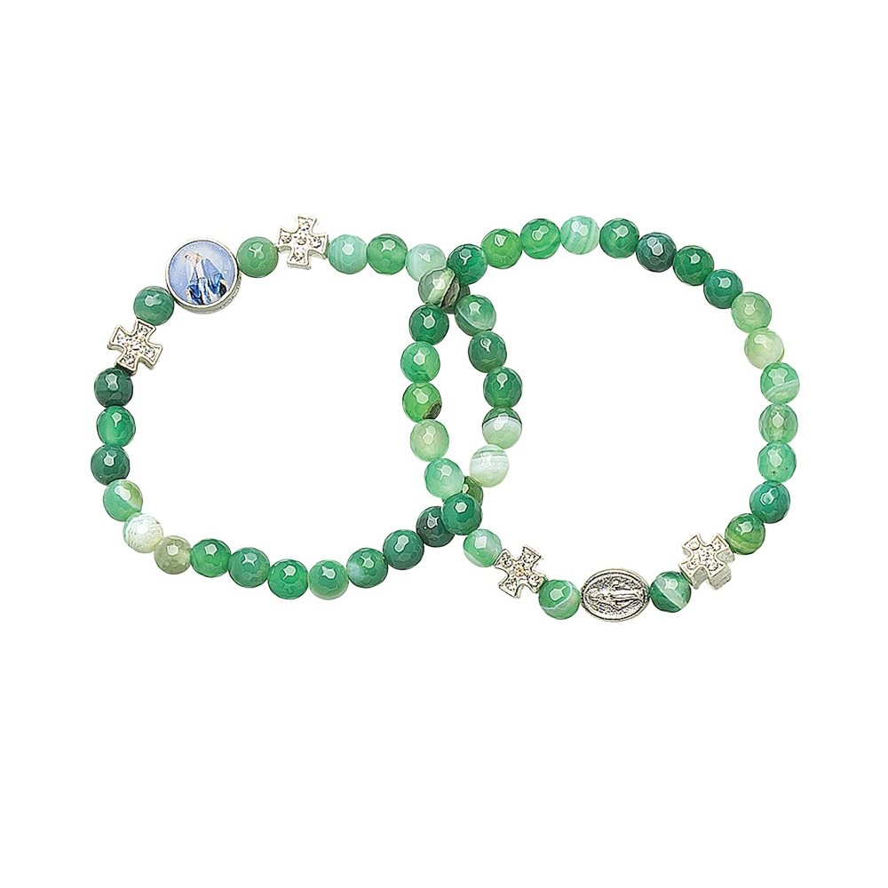 Bracelet perles d'agathe rayée, vert, Médaille mirac