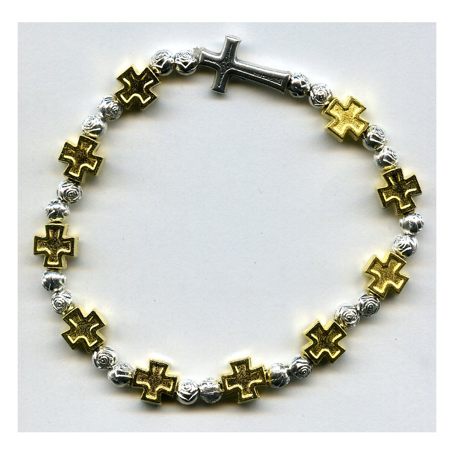 Bracelet croix argents et dorées, perles