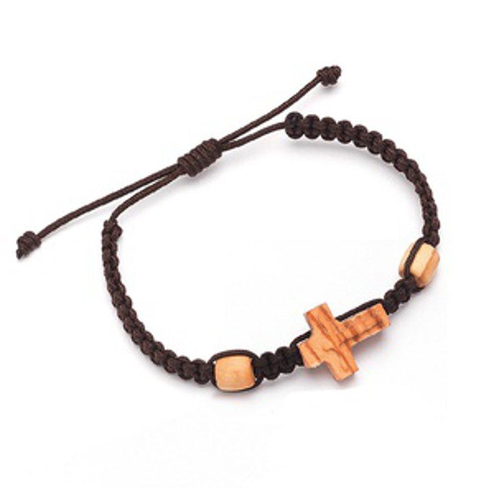 Bracelet sur corde avec croix de bois