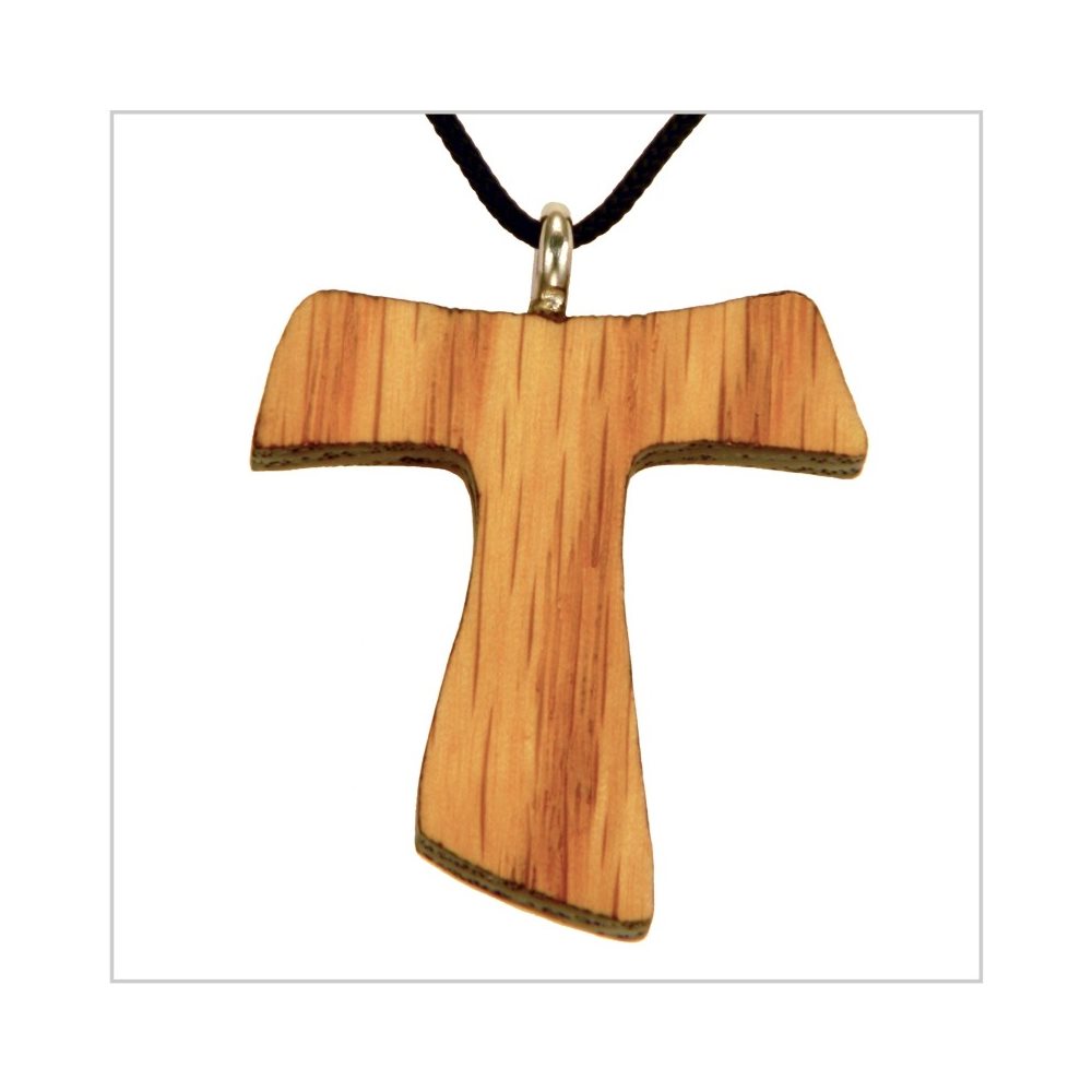 Pendentif croix TAU et corde en chêne verni, 1 1 / 8" (2.9 cm)