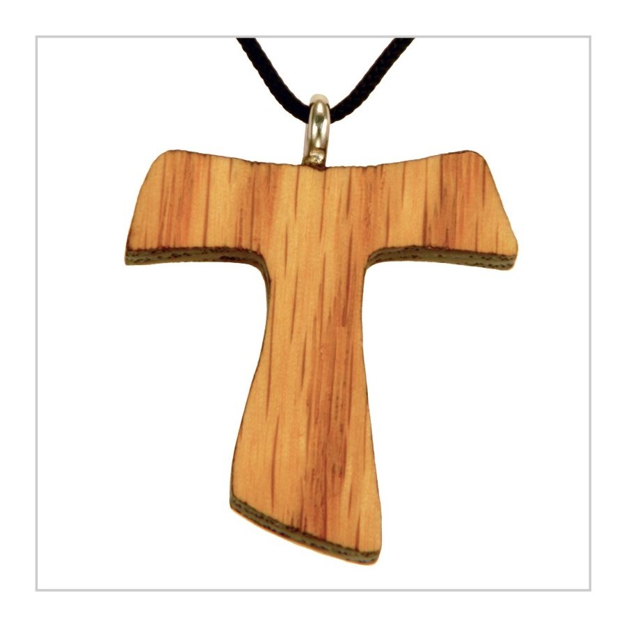 Pendentif croix TAU et corde en chêne verni, 1 1 / 8" (2.9 cm)