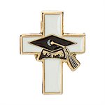 Lapel Pin w / Graduation Hat on White Cross