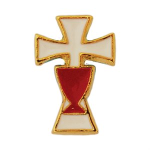 Épinglette « 1ère Communion », croix bl. émaillée, doré