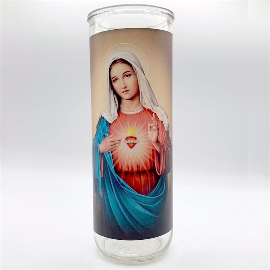 Immaculate Heart Mary Glass Nova Candle Holders, 3 x 8¼" / u