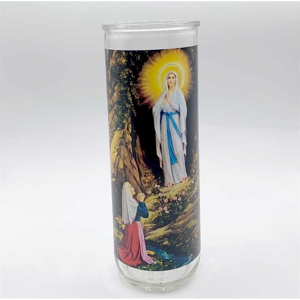 Our Lady Lourdes Glass Nova Candle Holders, 3 x 8¼" / un