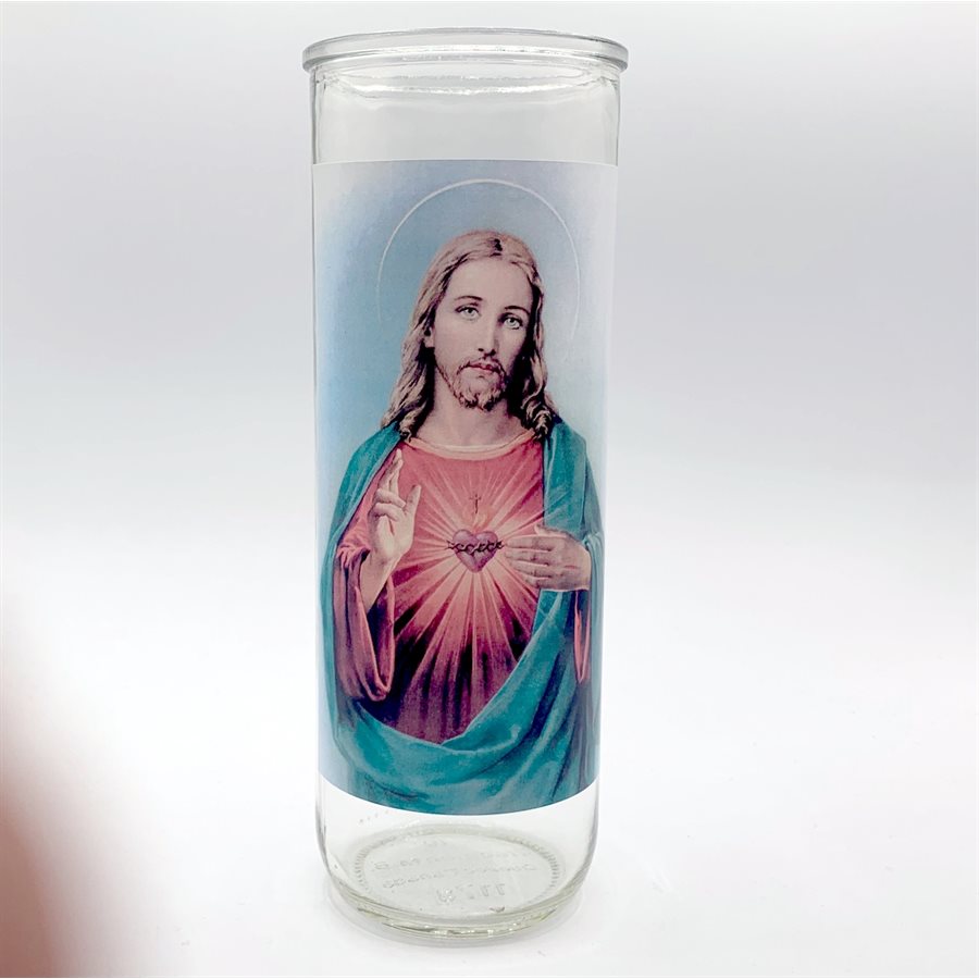 Contenant de verre, Sacré Coeur Jésus, 7,6 x 21 cm / un