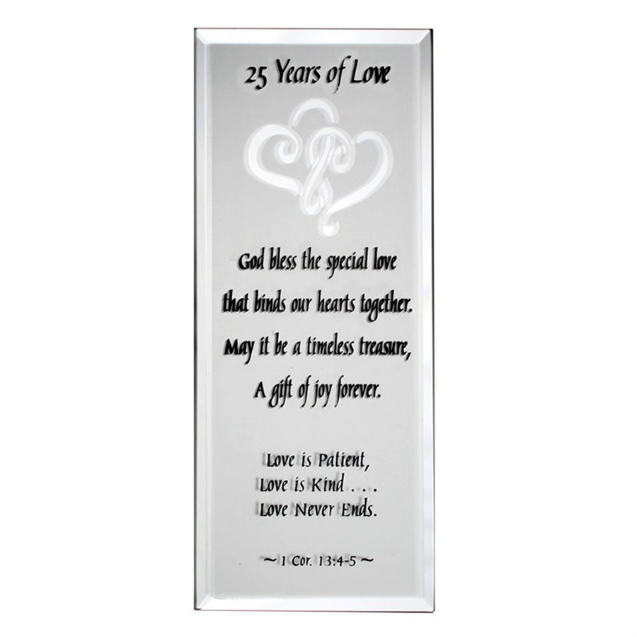 Plaque miroir "25 Years of Love" 7 x 18 cm, Anglais