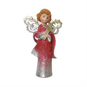 Ange de noël rouge "croix", résine, 23 cm