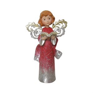 Ange de noël rouge "livre", résine, 23 cm