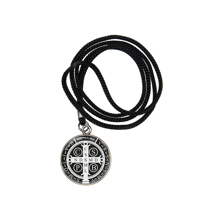 Saint Benedict metal Necklace, 1 1 / 4'', 15'' Lace