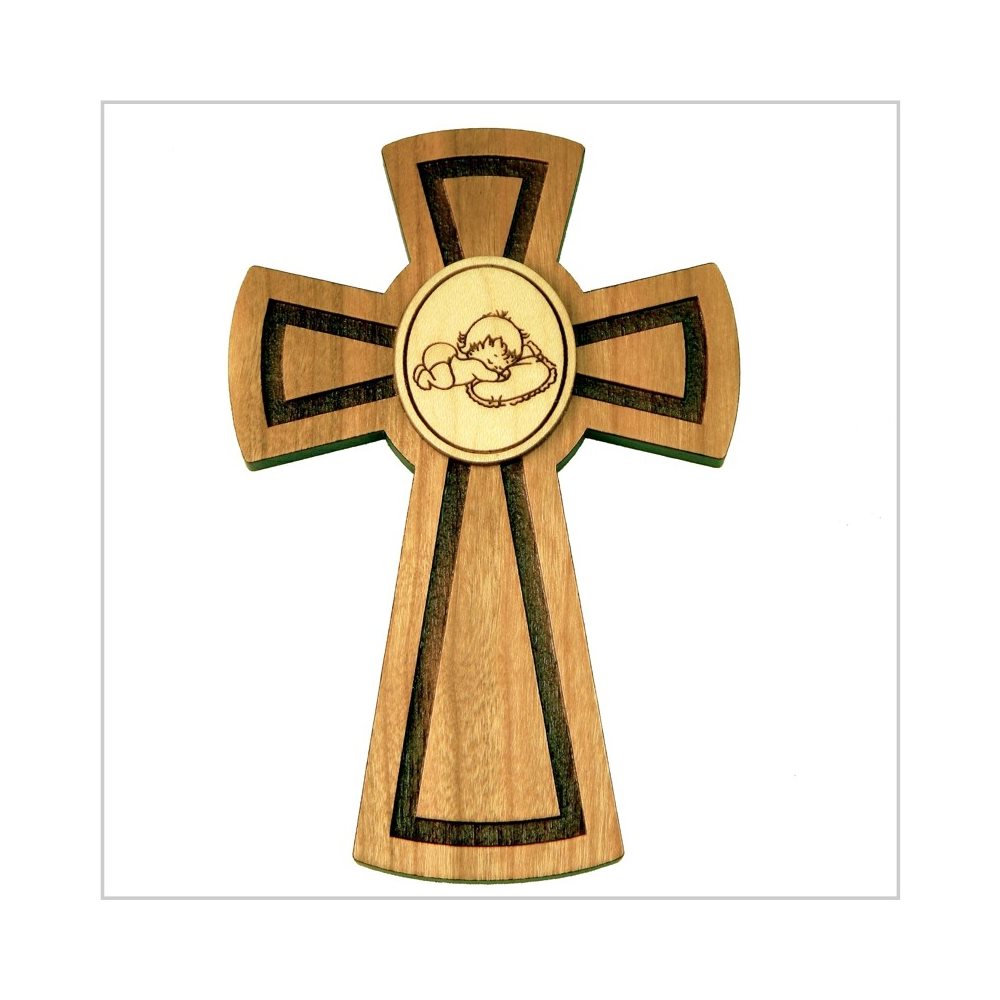 Croix baptême en bois 5.25" (13.3 cm)