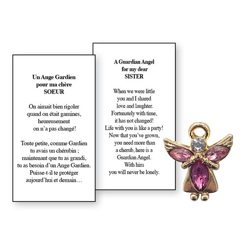 Lapel Pin Poeme, Ange Gardien soeur, chère, Anglais