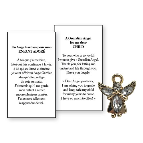 Lapel Pin Poeme, Ange Gardien enfant adoré, Anglais