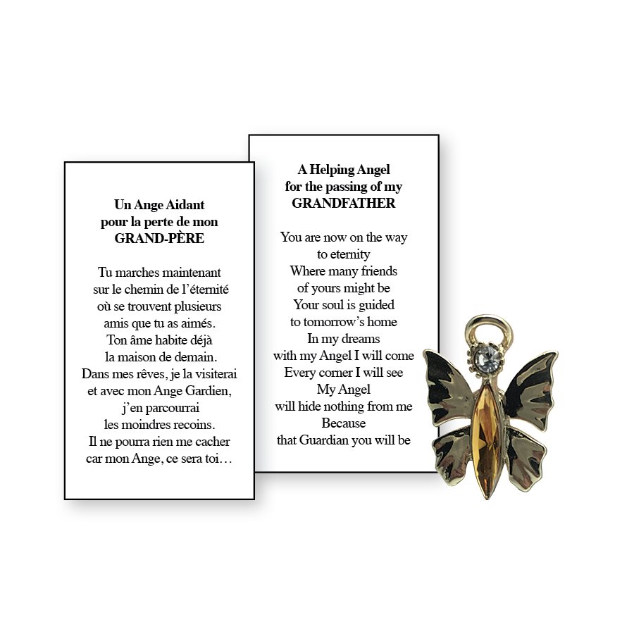 Lapel Pin Poem, Funeral Angel. Helping, grand-father, Englis